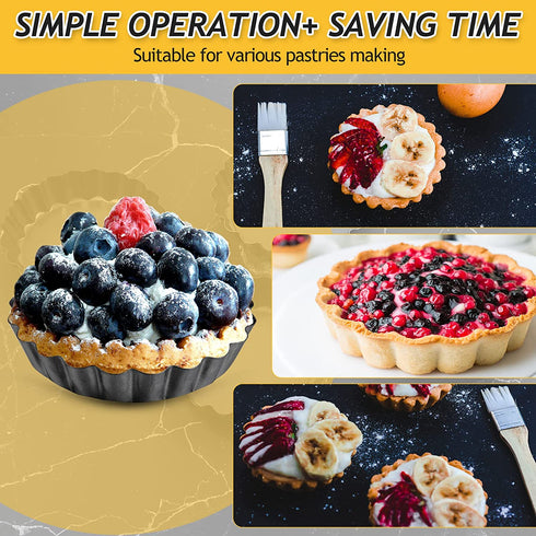 10 Pieces Mini Tart Pan with Removable Bottom, Nonstick Quiche Pan for Baking Pies, Quiche Cheese Cakes and Desserts (Black,3 Inch)