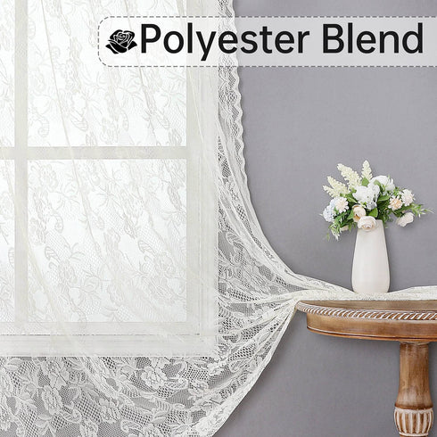Floral Beige Semi Sheer Curtains 2 Panels,Vintage Lace Embroidered Window Treatments Girls Room Drapes and Curtains for Kitchen Bedroom Nursery Living Room Small Window, 60 x 63 Inch Length