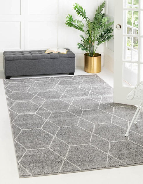 Unique Loom Trellis Frieze Collection Area Rug-Modern Morroccan Inspired Geometric Lattice Design, 2 x 3 ft, Light Gray/Ivory