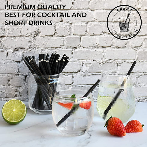 Short Paper Straws Bulk 5.5 inch - 500 ct. Disposable Black Paper Drinking Straw, Sip Stirrers for Cocktail, Coffee and Short Drinks, by CHUN'S STORE