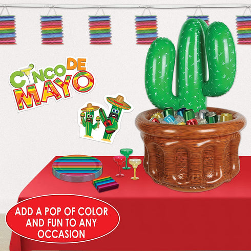 Inflatable Cactus Cooler and Drink Holder - Novelty Party Supplies, Holds Up to 24 -12 Ounce Cans, 1 Count