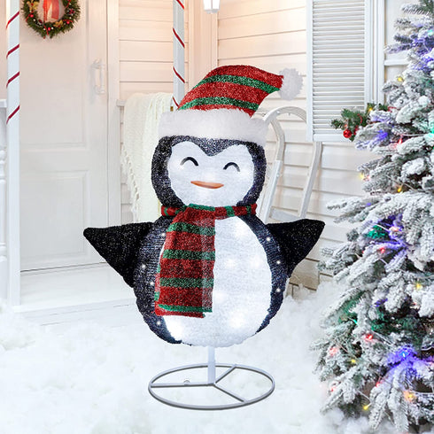 YOFIT 2.5 Ft Lighted Pop up Christmas Penguin Decorations, 45 LED Light up Collapsible Christmas Penguin for Home Indoor Outdoor Holiday Xmas Party Decor