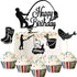 41 Pieces Gone Fishing Cupcake Topper Happy Birthday Cake Topper Fisherman Cake Decoration Fish Topper Picks Glitter for Men Boy Birthday Fishing Theme Party Supplies (Black)