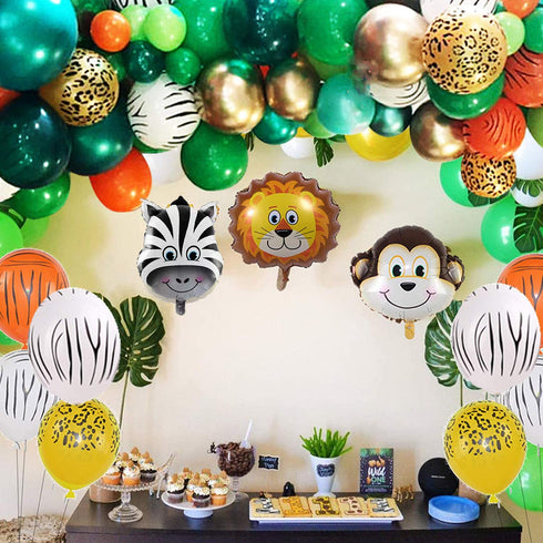 Jungle Safari Theme Party Balloon Garland Kit, 151 Pack With Animal Balloons and Palm Leaves for Kids Boys Birthday Party Baby Shower Decorations