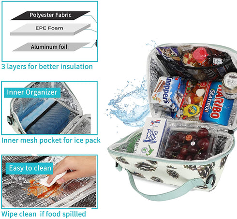 Sunny Bird Small Insulated Lunch Bag Portable Lunch Box Tote for Work and School (Pinecone green)