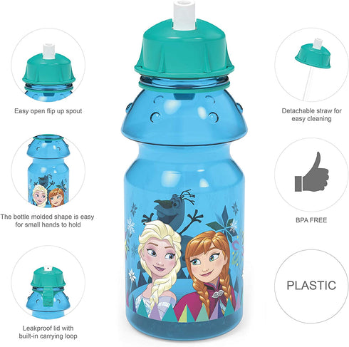 Zak Designs Disney 2 Plastic Push Button Action and Locking Lid Includes Portable Carry Loop, Leak-Proof Design is Perfect for Outdoor Sports, BPA-Free, 14oz, Frozen Water Bottle
