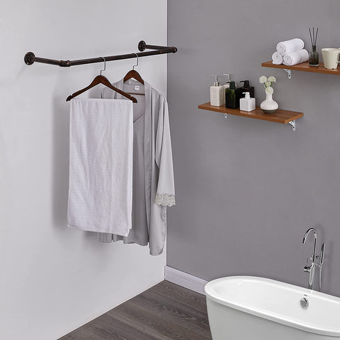 Tajsoon Industrial Pipe Clothes Garment Rack, Wall Mounted Clothes Hanging Rack, Space Saving Heavy Duty Detachable Clothing Rack, Easy Assembly Multi Purpose Hanging Rod for Closet Storage, Bronze