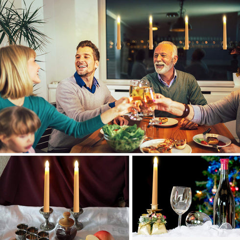 CXMYKE 6PACK 7.9" LED Taper Candles with Removable Silver Candle Holders - Battery Operated Flameless Window Candles with Remote Timer - Warm White Flicker Light - Perfect for Wedding/ Birthday Decor