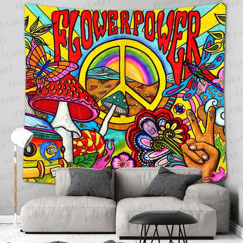 FEASRT Hippie Groovy Tapestry Peace and Love Trippy Tapestries Art Wall Hanging for Living Room Bedroom Home Dorm Decor 60×60 Inches GTZYAY315
