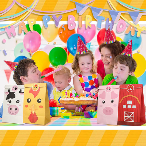 42 Pieces Farm Animal Bags and Sticker Farm Animal Masks Farm Animal Wristbands Bracelets Goodie supplies for Birthday Themed Party