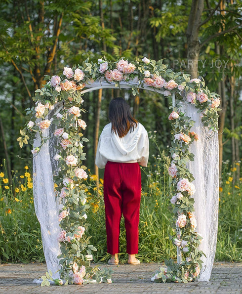 PARTY JOY 4pcs Flower Garland Fake Rose Vine Artificial Flowers Hanging Rose Ivy Hanging Baskets Wedding Arch Garden Background Decor (Pink,4)