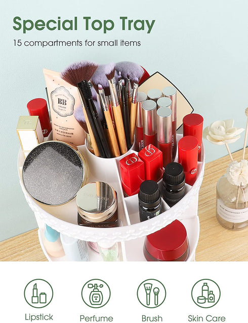 Kootek Rotating Makeup Organizer 360 Spinning Cosmetic Storage Display Cases Adjustable Makeup Holder Rack Large Capacity Carousel Shelf with 4 Layers Tray for Bathroom Bedroom Vanity Dresser, White
