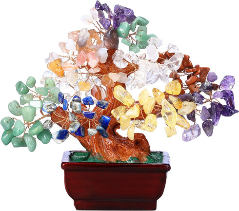 CrystalTears Chakra Crystal Money Tree Reiki Healing Crystal Gemstone Bonsai Tree Feng Shui Tree Ornament for Home Decor Wealth Good Luck 6.3"-6.6"