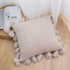 Famibay Knitted Pillow Covers with Pompoms Tassel Boho Striped Cable Knit Throw Pillow Cases Decorative Pillow Cushion Cover Set for Home Sofa Couch Bed 18 x 18 Beige