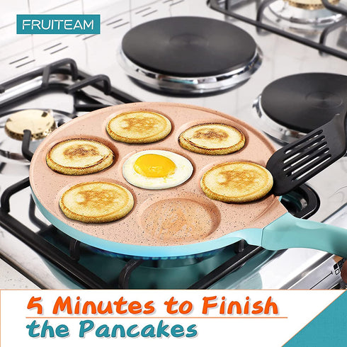 FRUITEAM Griddle Pan, Pancake Pan Nonstick 10 Inch Pancake Maker Mini Pancake Mold Pan 7-Cup Blini Pan Grill Pan for Kids Gifts Cake