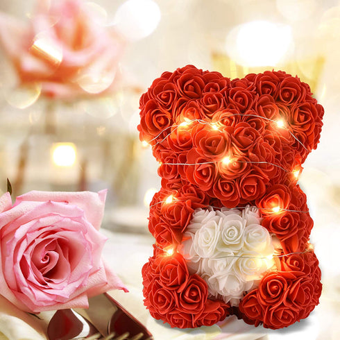 Rose Flower Bear- Rose Bear-Gifts for Girls, Women,mom,Girlfriends,Rose Teddy Bear-10 Gift Box (red, 10inch)