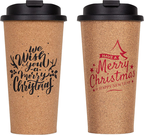 VALUE 16 oz Reusable coffee mug set Cork Cups Travel Mugs Set of 2