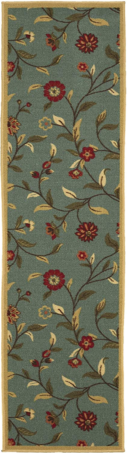 Ottomanson Ottohome Collection Contemporary Leaves Design Rubberback Runner Rug, 20" x 59", Seafoam
