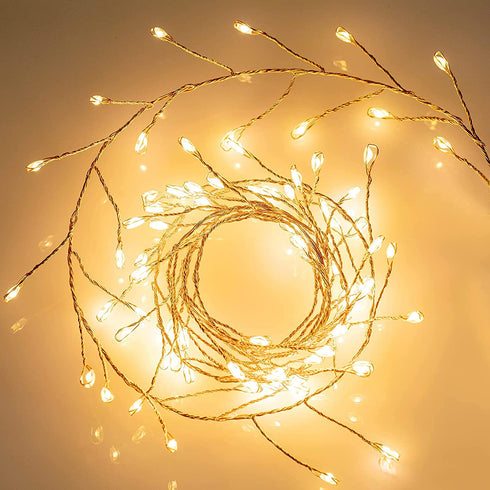Fairy Lights Plug in, 10Feet 200 Led Copper Wire Firecracker Firefly Lights Waterproof Cluster Starry String Lights for Ceiling Bedroom Wreath Window Wedding Christmas Tree Decoration, Warm White