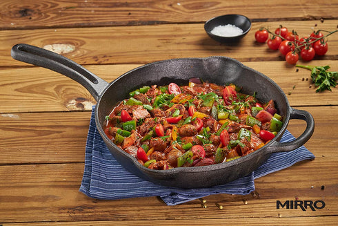 Mirro MIR-19052 10" Pre-Seasoned Ready to Use Round Cast Iron Skillet with Helper Handle, Black