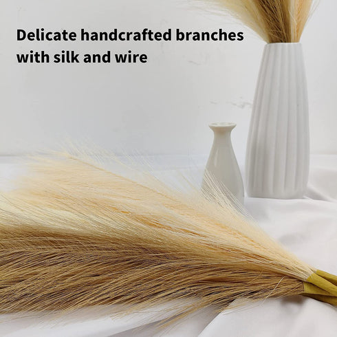 Faux Pampas Grass - Pampas Grass Decor - 17 Inch Dried Pampas Grass Small - Artificial Pompous Grass Branches Decor (6)