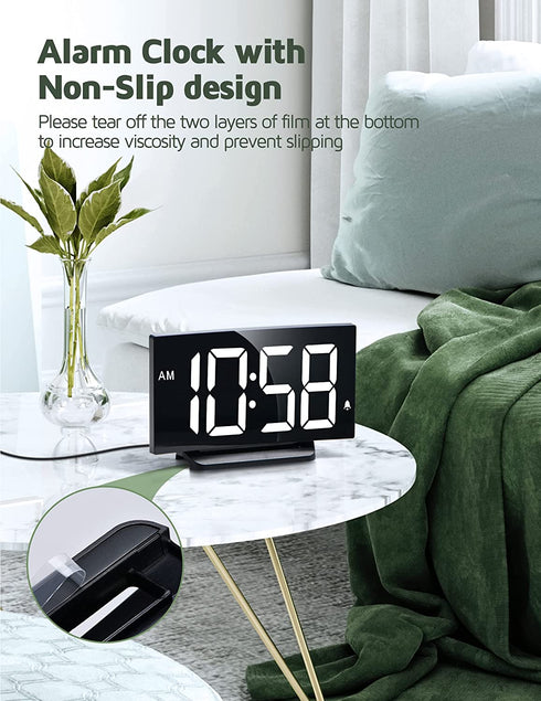 Digital Alarm Clocks for Bedrooms, Ultra-Clear Curved Screen Bedside Clock with 6 Brightness Levels,Snooze,12H/24H Format, Adjustable Volume,3 Alarm Sounds for Nightstand Office Living Room,White