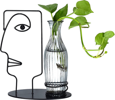 CFFOWNUG Head vase Face vase Glass Vase Decorations Made of Metal and Glass Hydroponics Vase Metal Flower Vase for Indoor Desk Decoration,Unique Vase,Suits Home,Office,Outdoor Decoration