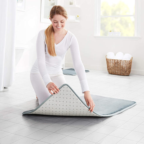 Genteele Bath Mats for Bathroom Non Slip - Smoke Blue 17" x 24" Memory Foam Bathroom Rugs - Quick Dry Bath Mat