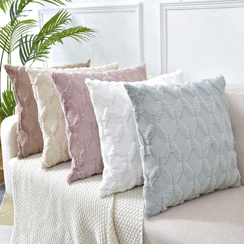 LHKIS Throw Pillow Covers 18x18, Pink Decorative Boho Pillow Case Cushion Cover with Velvet Luxury Soft Plush Short Wool for Couch Sofa Bedroom Car, Set of 2