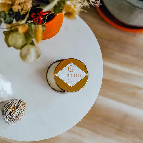 Auric Moon | Rosewater + Wildflowers Scented Luxury Soy Coconut Candle for Women | Slow 35+ Hour Burn | Love & Elevate Your Space | 5.5 Oz Metal Tin with Lid | Hand-Poured in California
