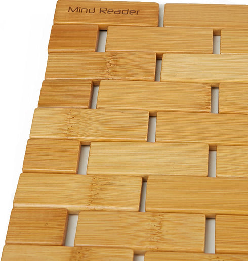 Mind Reader BAMAT-BRN Luxury Roll Up Shower Bath Mat, Anti-Slip Mat, Environment Friendly Bamboo, Brown