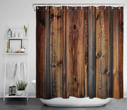 LB Rustic Country Style Barn Door Shower Curtains Farmhouse Style Western Brown Primitive Wood Shower Curtains for Rural Life 72x72 Inch Waterproof Polyester Fabric with 12 Hooks