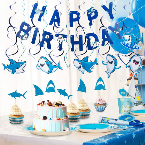 Shark Birthday Decorations 80pcs Shark Theme Birthday Party Decorations for Kids Ocean Theme Party Supplies