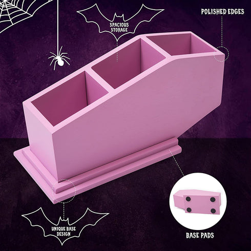 Pink Coffin Makeup Brush Holder, Coffin Pen Holder Organizer, Coffin Remote Holder ,Gothic Decor for Bedroom & Bathroom , Goth Kitchen Accessories Holder , Spooky Halloween Pen Holder