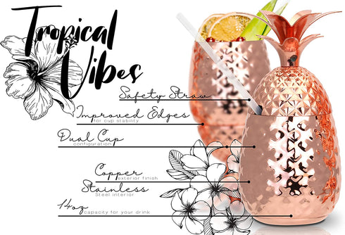 Vastigo 14 oz Pineapple Copper Plated Stainless Steel Cocktail Bar Standing Tumbler Mug Cup | Bar ware Kitchen | Drinking Party Cup