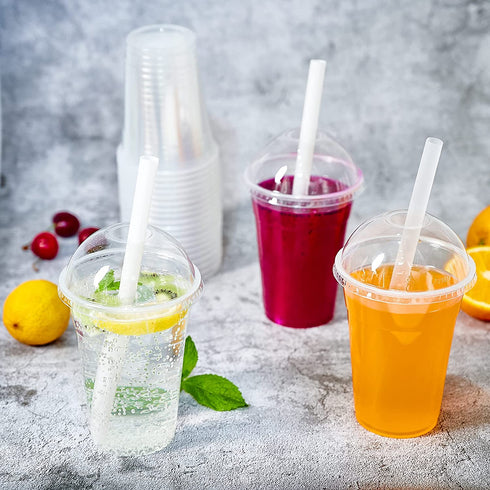 100 PACK 12 oz Clear Plastic Cups with Dome Lids, Disposable Dessert Cups, Parfait cups for Ice Cream, Iced Cold Coffee Drinks, Cupcake, Fruit Cups for Party