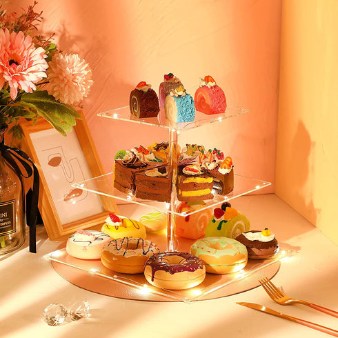 Acrylic Cupcake Stand Clear Cupcake Tower Dessert Cake Stands Transparent Cupcake Holder Stand Square Cupcake Display Stand Dessert Cupcake Tray with LED for Decor (Yellow Light)