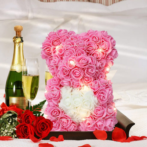 Girlfriend Gifts,Rose Bear, Rose Teddy Bear Rose Flower Bear, Gifts for Women,Unique Gifts,Girls,mom - Over 250+ Flowers on Every- 10 inch Clear Gift Box (Pink, 10)