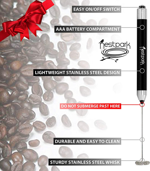 Nestpark Portable Drink Mixer Small Handheld Electric Stick Blender - Cordless and Battery Operated Bulletproof Keto Coffee Blender