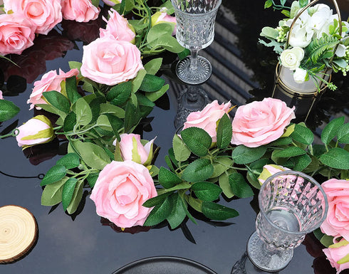 Meiliy 5 Pack 6.6 FT Artificial Flower Garland,Fake Pink Rose Hanging Flower Vines for Home Wedding Party Decor