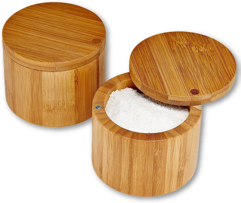 Home Intuition Bamboo Salt and Spice Storage Box With Magnetic Swivel Lid, 2 Pack