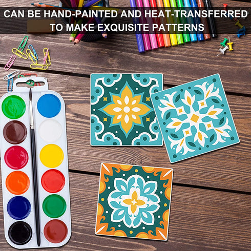 Ceramic Tiles for Crafts Coasters,14 Pack 4-Inches Unglazed Ceramic Coasters for Drinks with Cork Backing Pads,Use with Alcohol Ink or Acrylic Pouring Make Your Own DIY Coasters (Square)