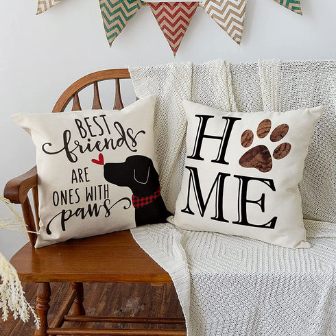 AVOIN colorlife Dag Home Paw Pet Throw Pillow Covers, 18 x 18 Inch A Good Dog Deserves A Good Bone Pillows Cushion Case for Sofa Couch Set of 4
