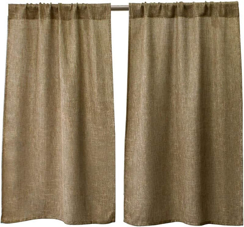 Valea Home Soft Burlap Short Curtains Rustic Natural Tan Rod Pocket Curtain Panels for Small Window 45 inch Length Cafe Kitchen Curtains, 2 Panels