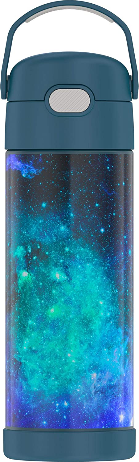 THERMOS FUNTAINER 16 Ounce Stainless Steel Vacuum Insulated Bottle with Wide Spout Lid, Galaxy Teal
