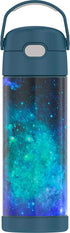 THERMOS FUNTAINER 16 Ounce Stainless Steel Vacuum Insulated Bottle with Wide Spout Lid, Galaxy Teal
