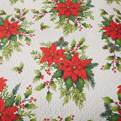 Flower Quilt Set Full/Queen Size ,3 Pcs Poinsettia Floral Quilts Lightweight Reversible Red Christmas Flower Bedspread Coverlet New Year Holiday Bedding with Pillow Shams