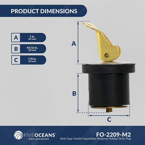 Five Oceans Marine Rubber Drain Plug, 3/4" & 7/8"