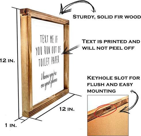 Text Me if You Run Out of Toilet Paper Sign - Funny Farmhouse Decor Sign, Cute Guest Bathroom Decor Wall Art, Rustic Home Decor, Modern Farmhouse Sign for Bathroom Wall with Funny Quotes 12x12 Inch