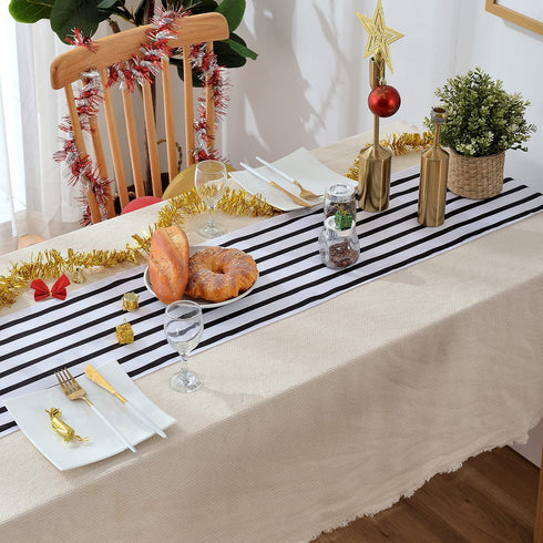 HYCC 10-Pack Stripes Satin Table Runner for Wedding/Bridal Shower Birthdays/Baby Shower and Special Events (Black/White, 12"X 108")